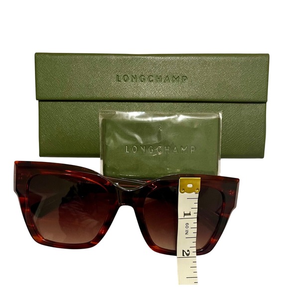 Longchamp Medallion 52mm Rectangular Sunglasses Striped Red NWT - Picture 3 of 7
